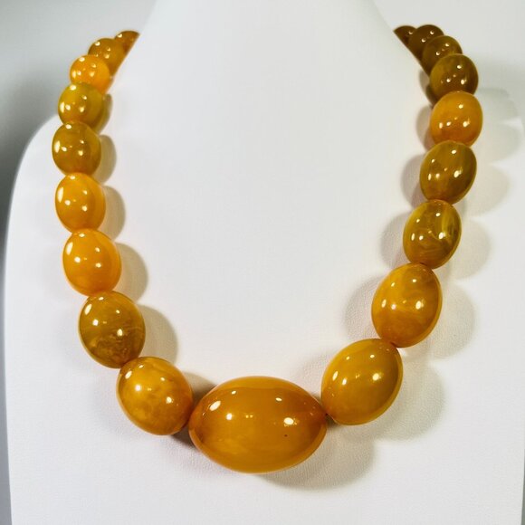 unmarked Jewelry - Baltic Amber Egg Yolk Beads 135g Graduated Hidden Barrel Clasp High-end 135g 24"